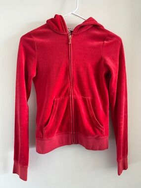 Vintage Y2K Juicy Couture Red Velour Zip-Up Hoodie - Size xs